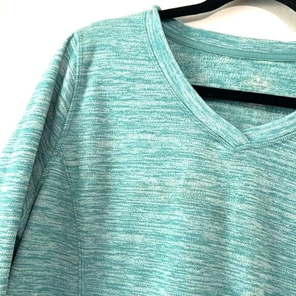 St Johns Bay Active Teal Long Sleeve V-Neck Pullover Top Size L 100% Polyester - Picture 3 of 6